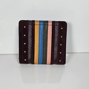 Fossil Leather Burgundy Multicolor Striped Wallet